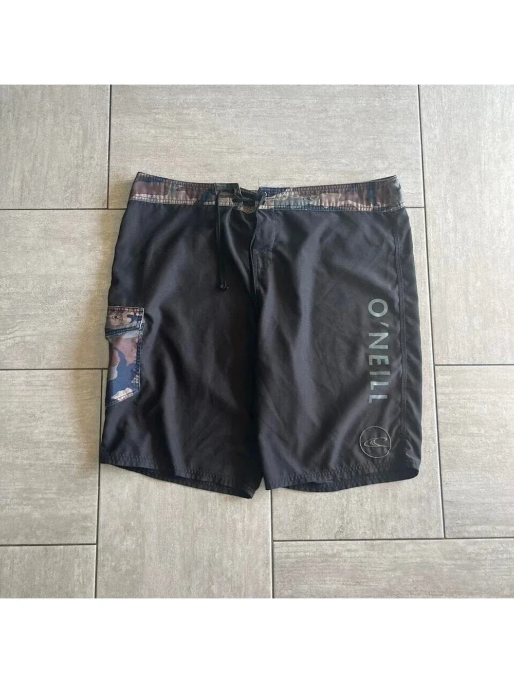 Oneill Mens Black Camo Cargo Board Shorts Swim Trunks Size 40